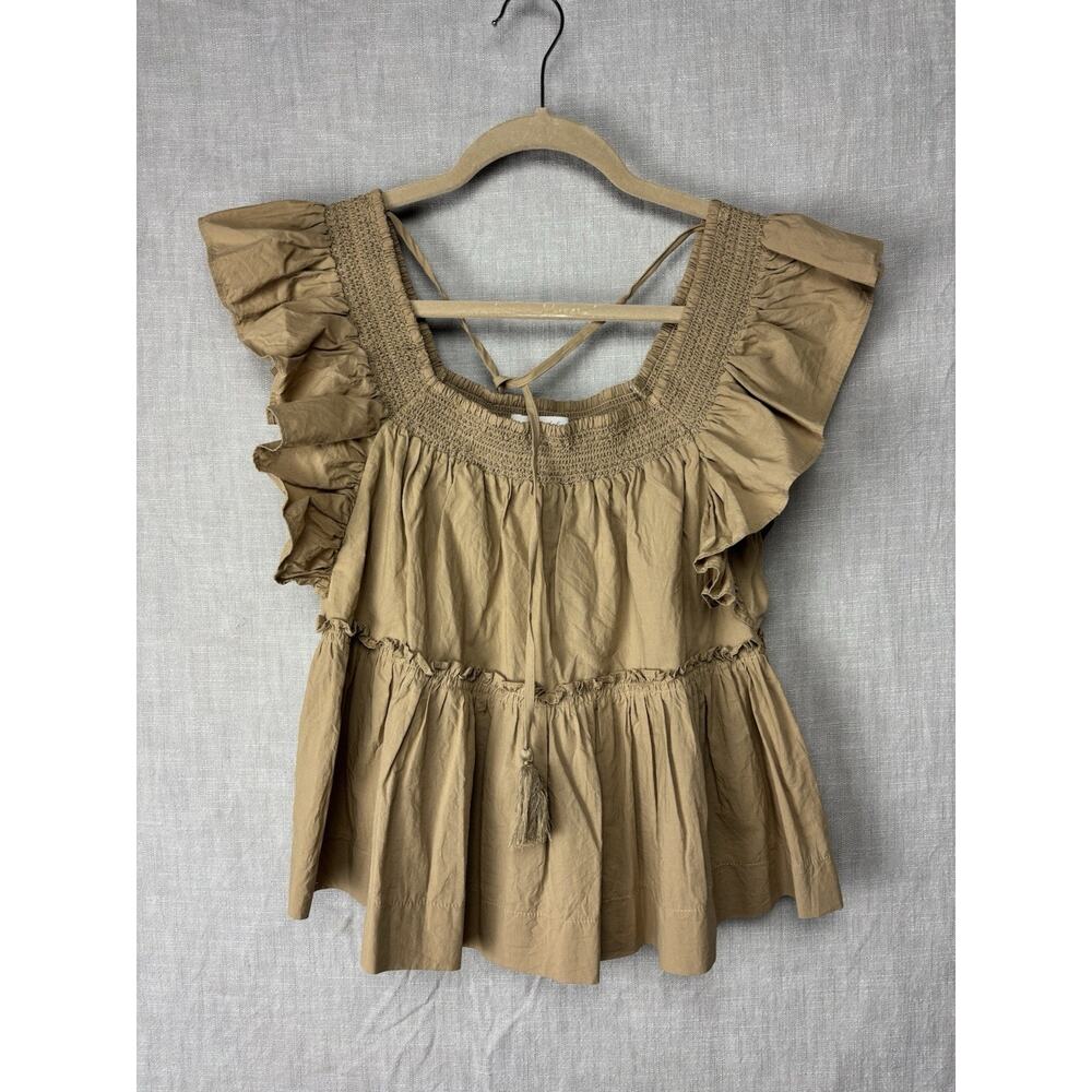 Womens Top Size Small S Tiered Lagenlook Blouse Brown Mustard Seed